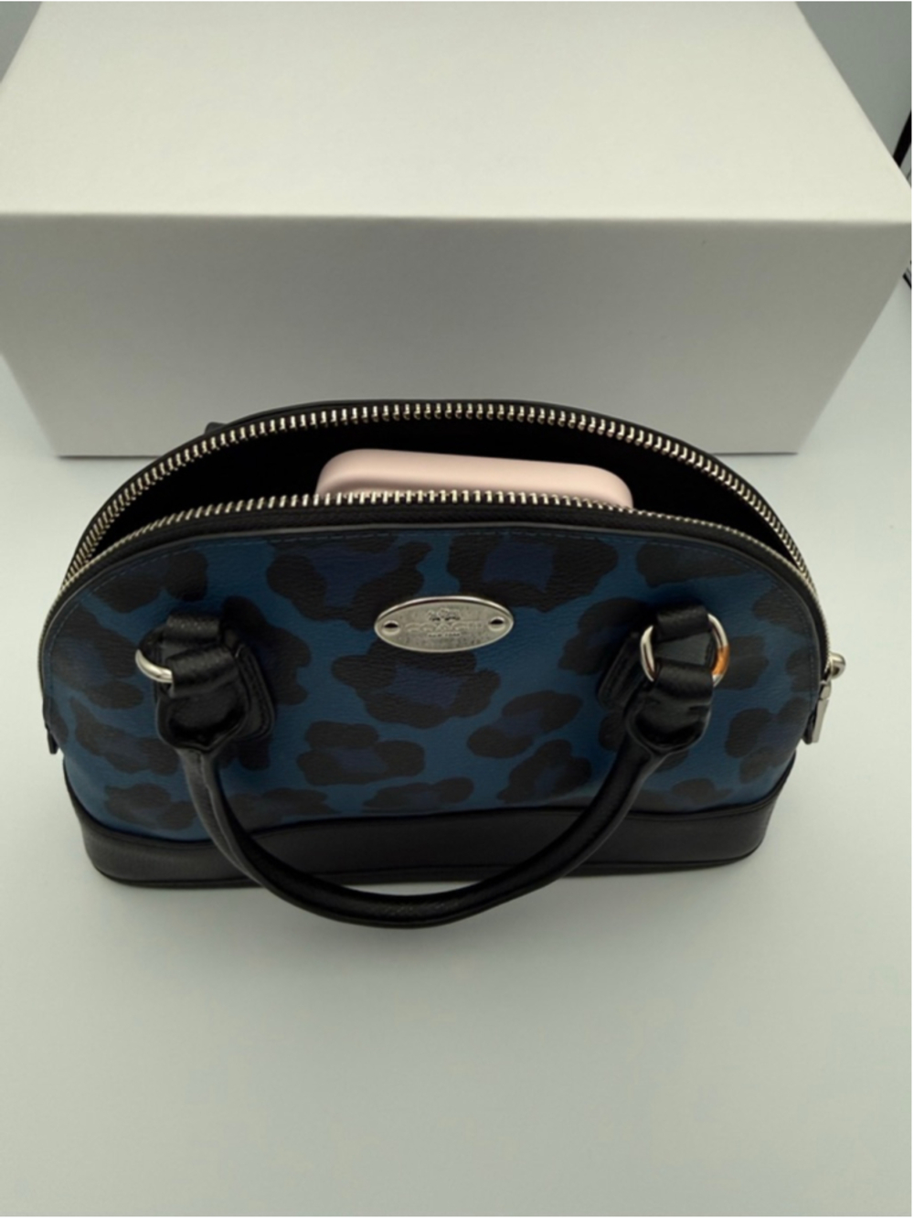 Women's Coach Blue Black Leopard Print Mini Satchel - Picture 12 of 12